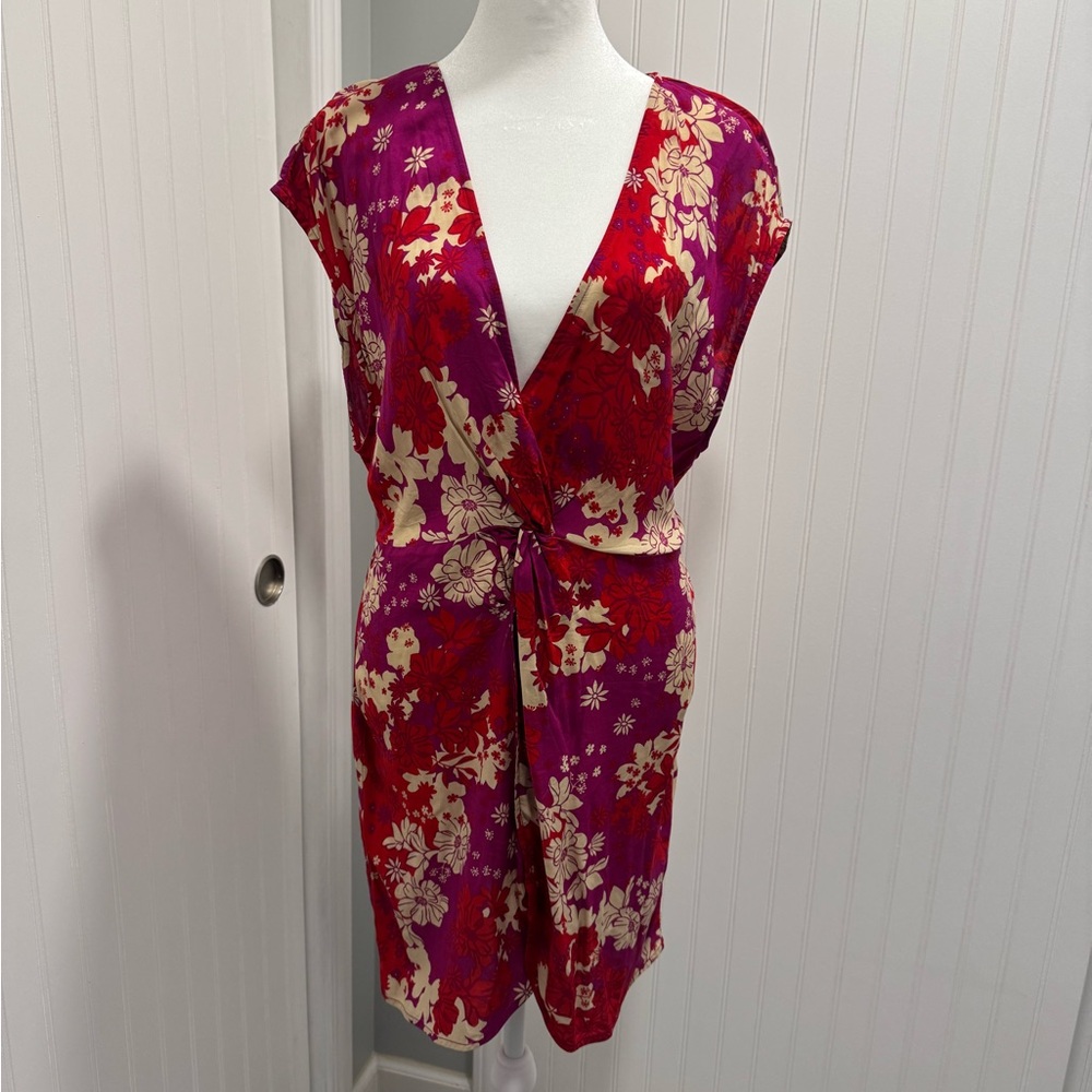 Floral Wrap Dress in Red and Purple